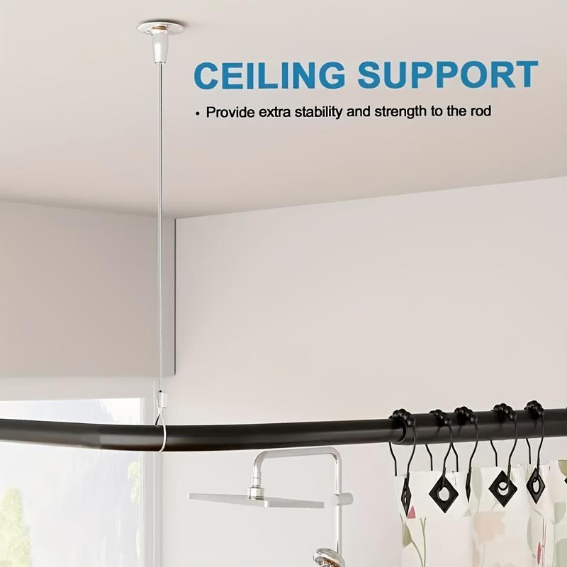 Adjustable Curtain Rod Support Rope, Ceiling Hanging Bracket for Curved & L-Shaped Rods