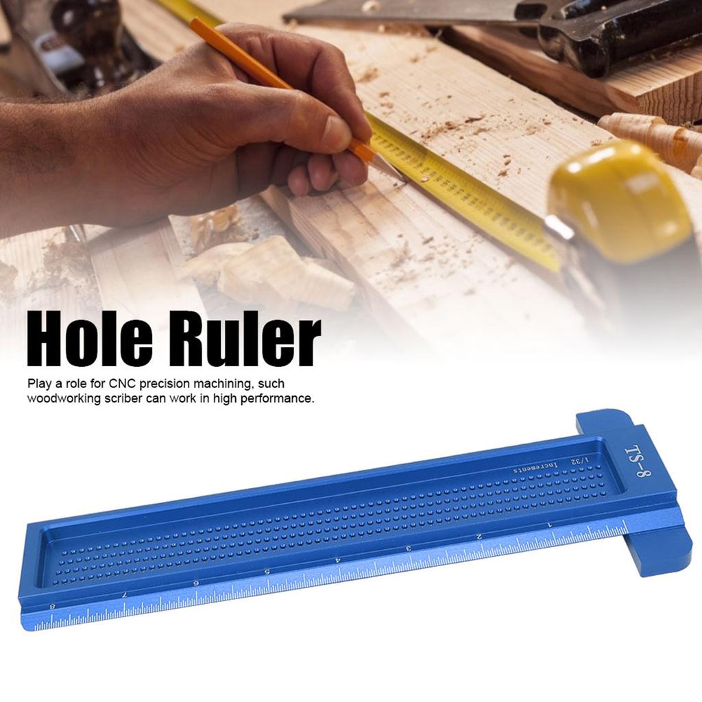 TS-8 Woodworking Hole Ruler Aluminum T shaped Measuring Tool   Scriber for Hardware(Red )