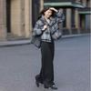 Retro plaid loose stand-up collar small warm cotton clothes women's short student jacket winter new thickened