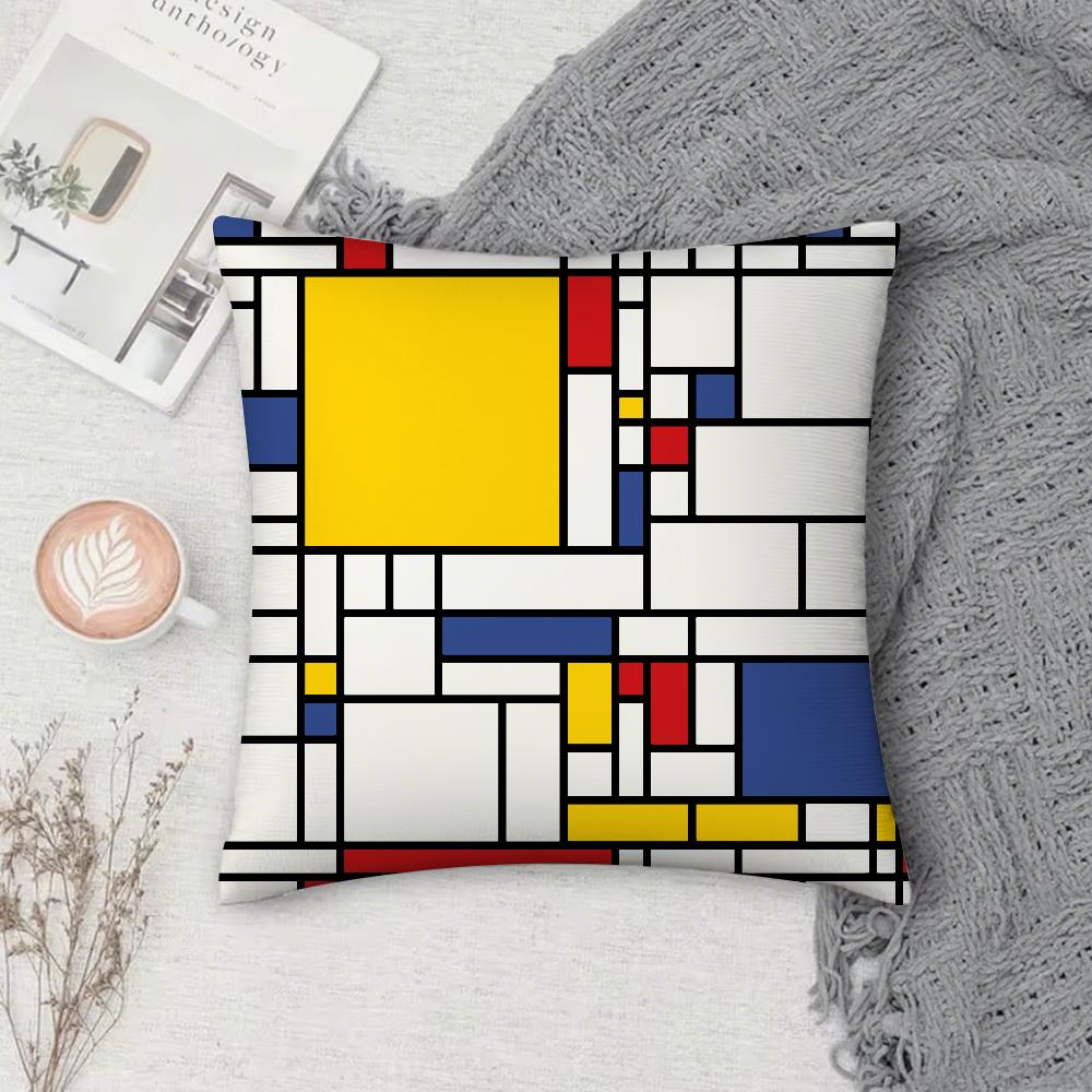

M-Mondrians Art Pillow Case Square Double-Sided Printing Short Plush Sofa Cushion Cover Bedroom Bedside Pillow 12x12Inch