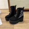 Fashion Spring Autumn Black Punk Platform Motorcycle Boots Women Lace Up Chunky Heel Boots Women Belt Buckle Shoes Women Gothic Shoes