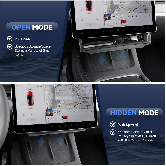 2025 Upgrade Under Screen Storage For Tesla -2025 Model Y - Model 3,Open And Close Center Console Organizer Tray With Anti-Slip Silicone Pad For