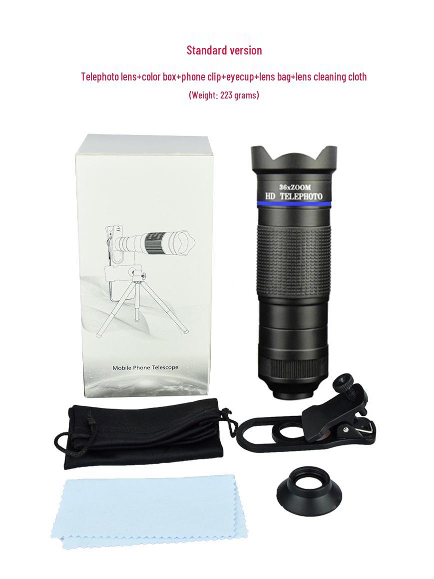 36-кратный HD монокулярный телескоп с телескопическим объективом для мобильной фотографии
