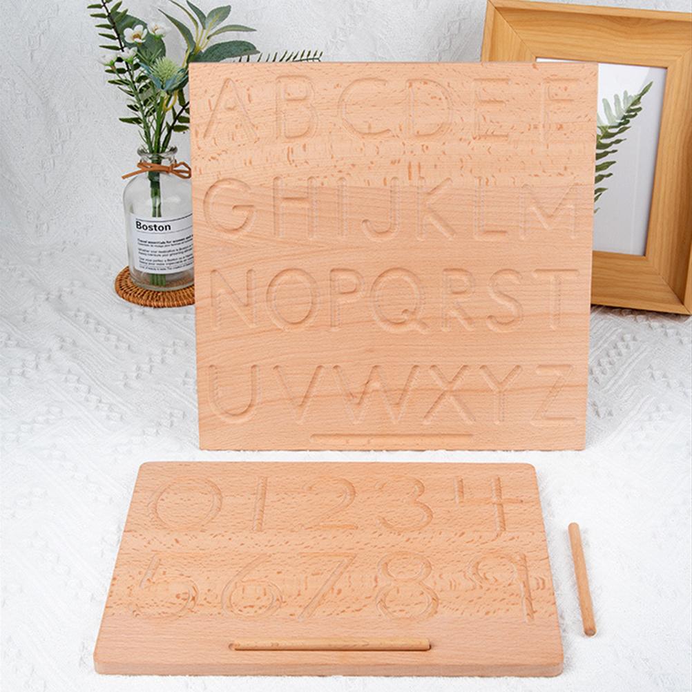 Holz Alphabet Zahlen Nachspurtafel Schreibübung Lernbrett Pädagogische Zeichentafeln für