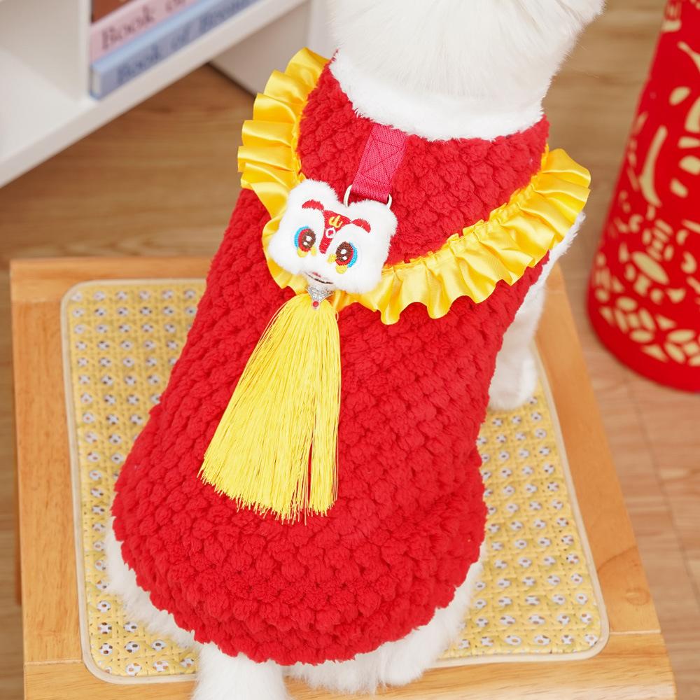 New Year's National Style Lion Dancing and Fleece Warm Pet Dog Dog Cat Clothing Teddy Plush Tang Clothing Dog Supplies Cat Clothing
