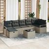 8 Piece Light Grey Poly Rattan Sofa Set with Cushions and Storage