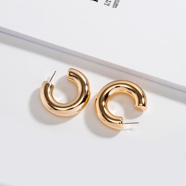 Boucles d'oreilles créoles géométriques simples et minimalistes, rondes, couleur or et argent, en métal épais, pour femmes, 1 cm de large