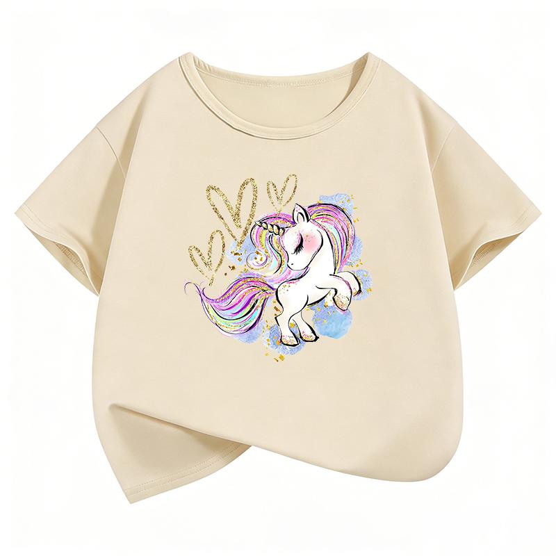 Fashion Horse with Love Heart Design TShirt Printed T Shirt Girls Summer Clothes Short Sleeve Tops TShirts Cute Clothing