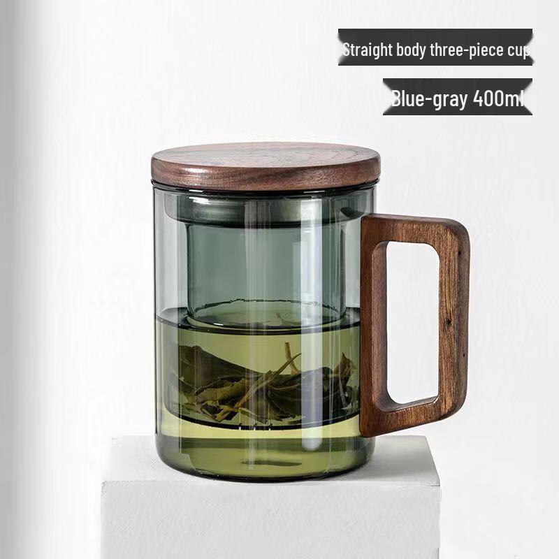 Walnut Wood Glass Tea Infuser Cup 450ml