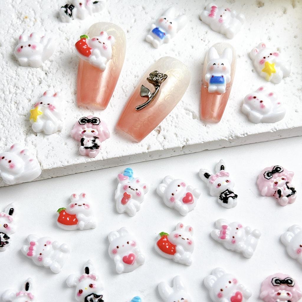 Cartoon Rabbit Nail Art Accessories Cute 3D Heart Blush Bunny Handmade DIY Nail Wearable Nail Decorations
