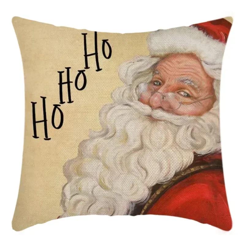 40/45cm Christmas  Cotton Linen Decorative Navidad Elk Snowman Santa Tree Cushion Cover Sofa Pillow Case
