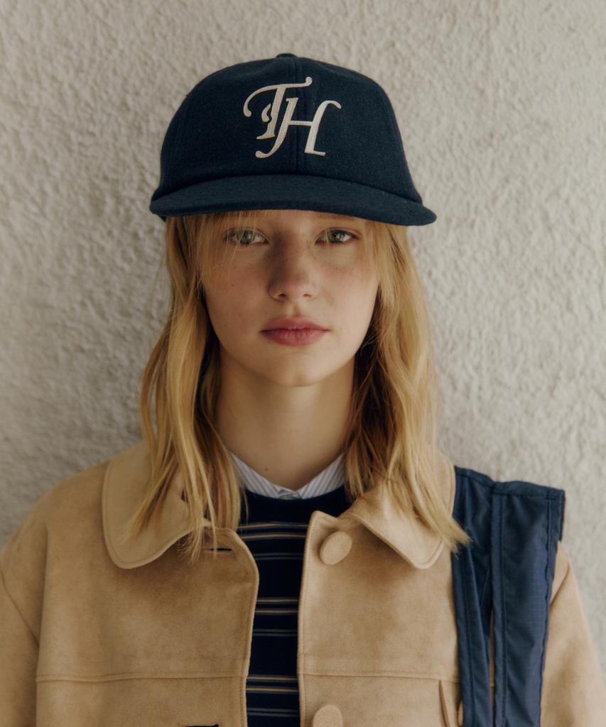 Teulaepighamoni Wool Blend Th Applique Logo Deep-Fit 6-Panel Cap_Navy