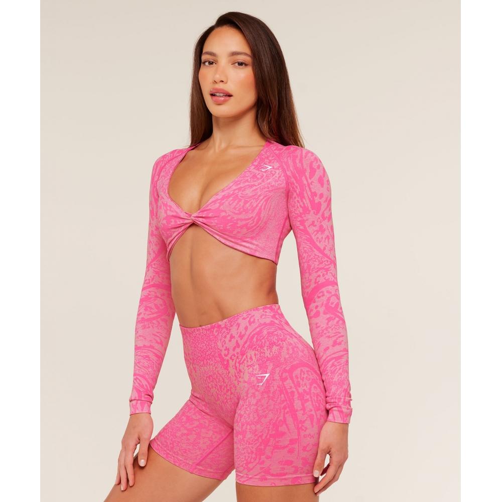 Gymshark Adapt Animal X Whitney Long Sleeve Crop Top Electric Pink    Sorbet Yellow b5c9X Kdh4