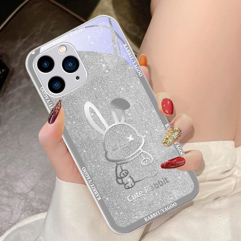 Starry Sky Rabbit Rose Purple For IPhone 16 Pro Max 15 Pro 14 13 12 Mini 11 XS Max XR 7 8 Plu SE 2022 Tempered Glass Phone Case