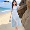 LUDIan Women's V-Neck French Holiday Sweet Long Dress