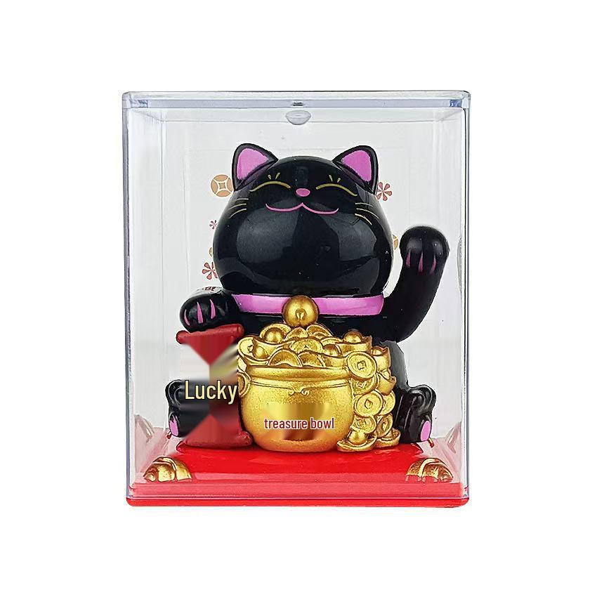 Y Solar Fortune Cat Waving Hand Ornament: Light-Powered Decor for Car, Living Room, or Office Desk