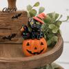 Resin Tabletop Figurine Halloween Cat Pumpkin Figurine, Retro Black Stacked Decorations Window Display Ornaments for Table Desk Office Mantel