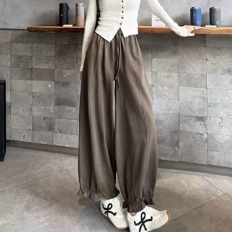 

Retro Grey Washed Women s Lantern Wide-Leg Pants - 2026 Autumn Casual Nine-Point Style M (90-105 jin) кофейный