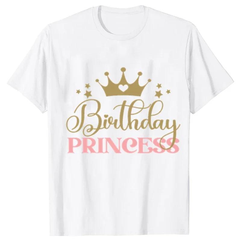 Birthday Princess T-shirt DAD MOM Uncle Aunt Family Gathering Tops Girls Birthday Party Tshirt Short Sleeve Black White Tee