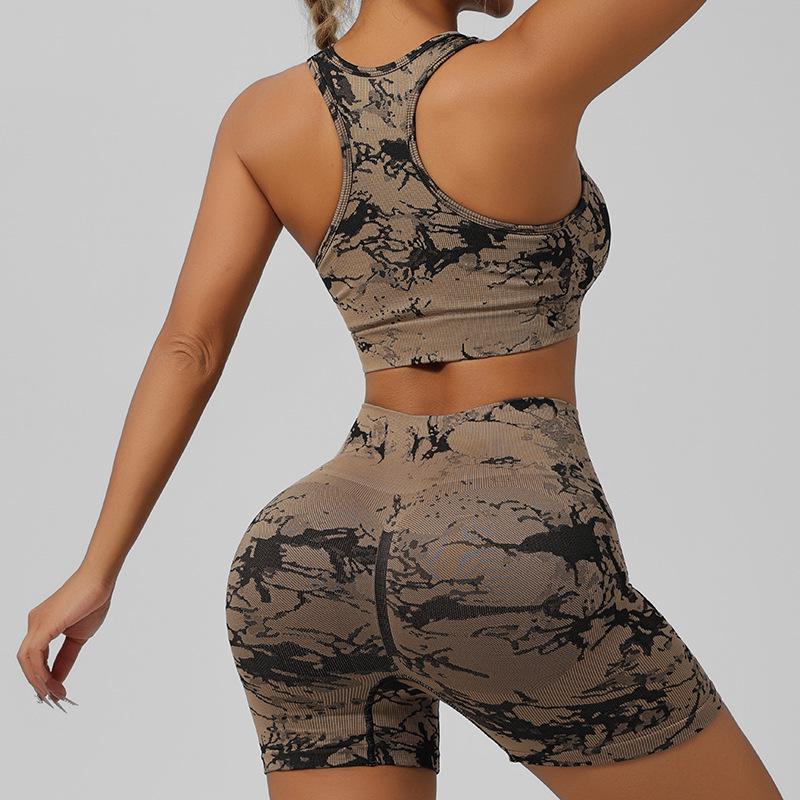 Tie-Dye Yoga Set: Beautiful Back Sports Bra & High-Waist Peach Lift Leggings