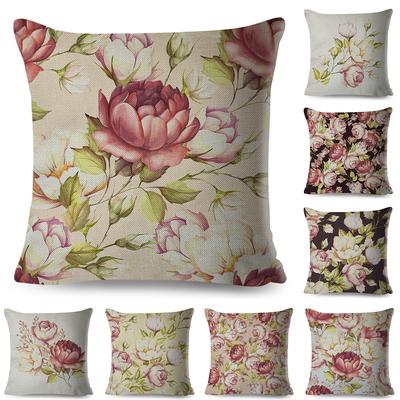 Classic Floral Art Cushion Cover Watercolor Rose Design Soft Fabric Study Room Office Home Decor Pillow Case