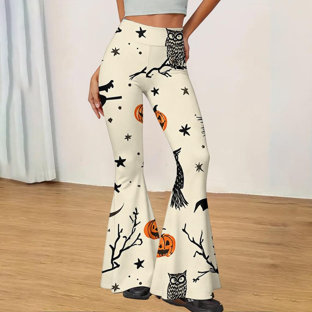 Women's Halloween Print Flared Yoga Pants Casual High Waist Stretchy Bootcut Trousers for Daily Wear and Fitness Activities