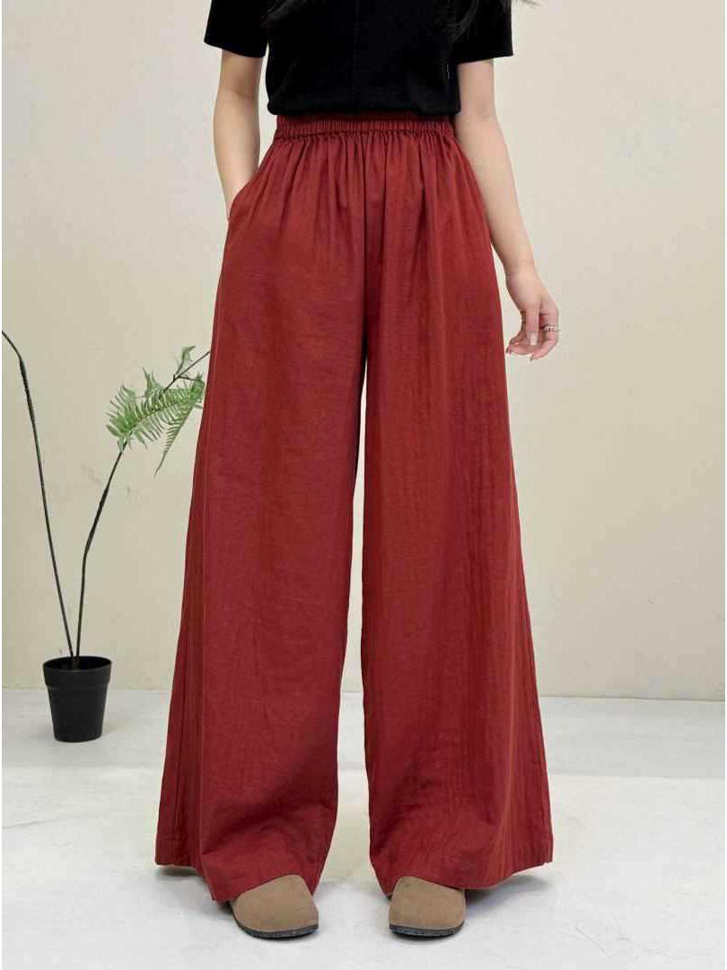 

Women s Spring Style Wide-Leg Solid Color Pants - Versatile, Elastic Waist, Casual Long Trousers One Size червоний