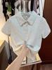 Women's Casual White Button-Up Polo Collar T-Shirt - Summer 2026 Stylish Versatile Short-Sleeved Top