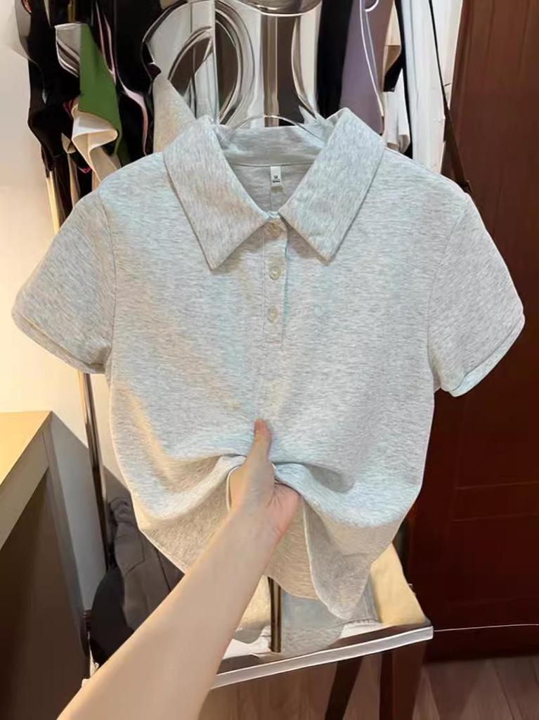 Women's Casual White Button-Up Polo Collar T-Shirt - Summer 2026 Stylish Versatile Short-Sleeved Top