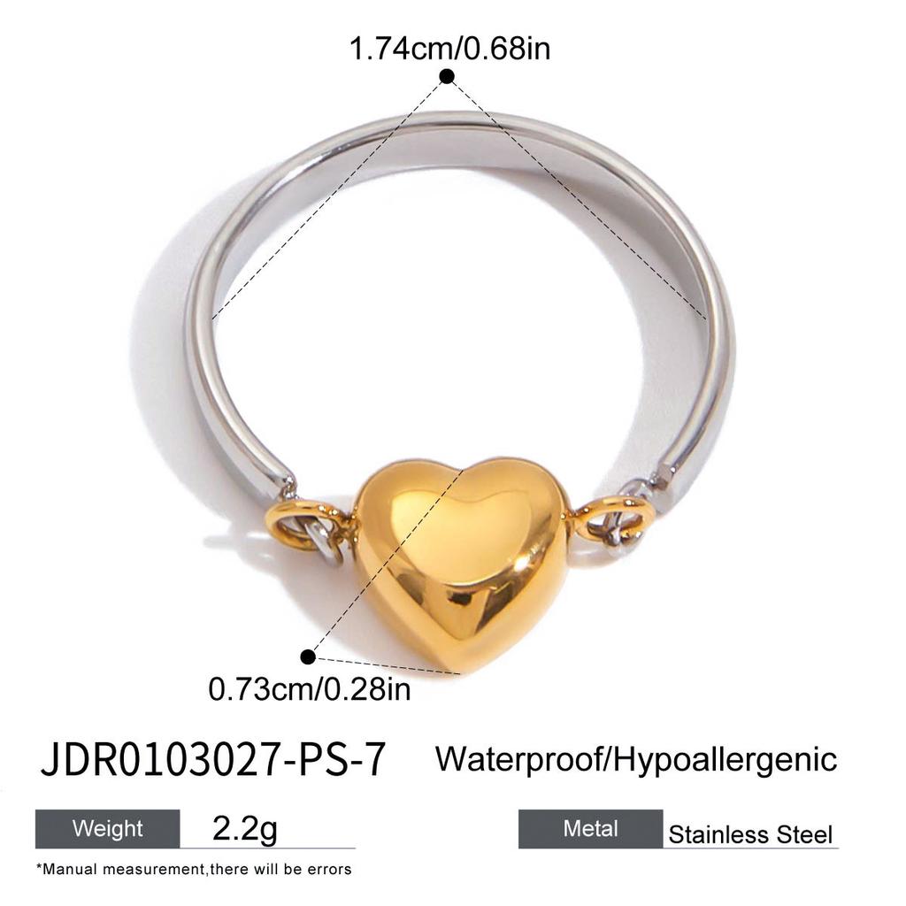 Fashion Creative Two Colors Stainless Steel Smooth Surface Heart-shaped Reversible Rings for Women Friend Simple Funny Jewelry