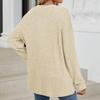 Women's Fashionable Solid Color V Neck Button Long Sleeved Loose T-shirt Top