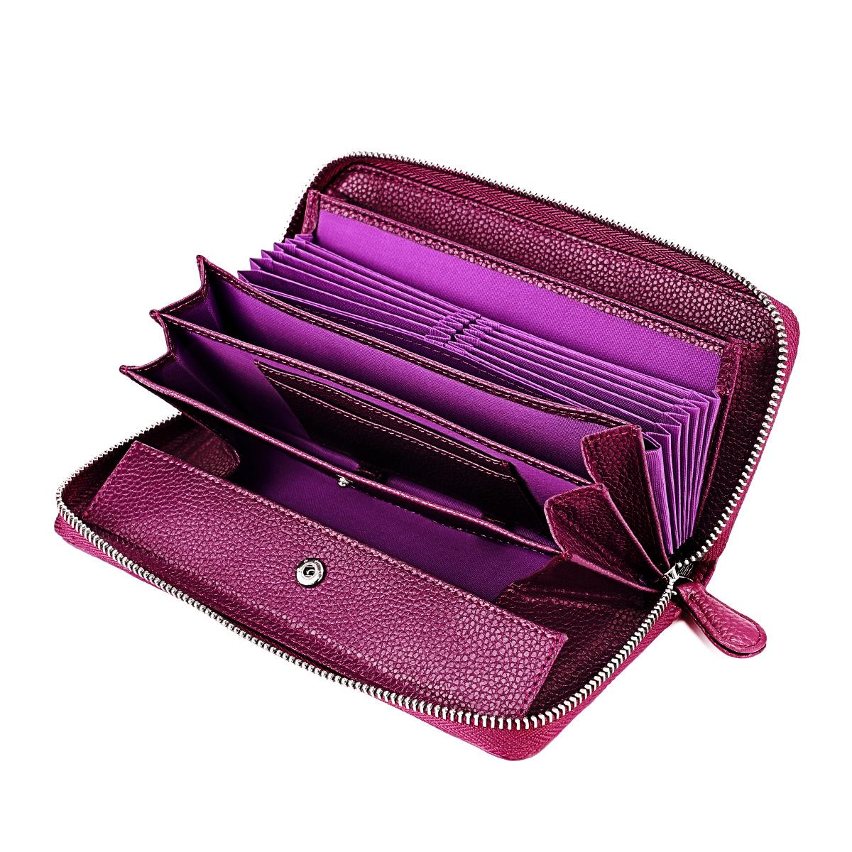 Женский кошелек-гармошка с RFID-защитой - Натуральная кожа, Длинный японский стиль, Защита от кражи, Кошелек для монет на молнии.