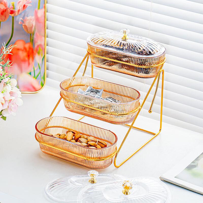 RuHan Diamond 2-Layer Plastic Fruit & Candy Plate with PVC Lid