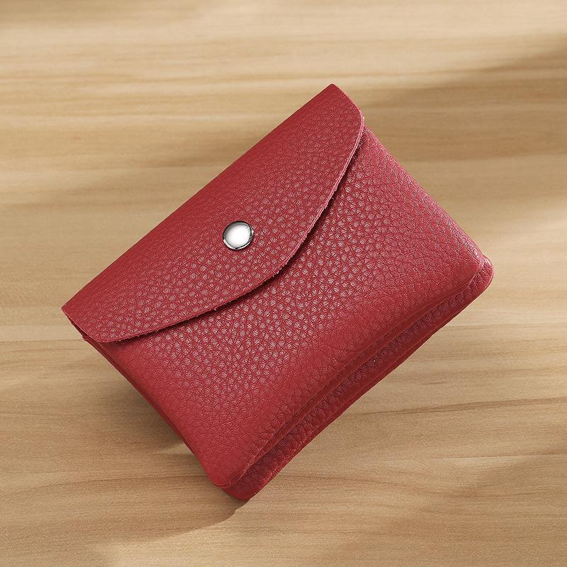 PU Leather Wallet Storage with Snap Button Minimalist Card Coin Check Receipt ID Tips Holder Organization PU Purse for Unisex