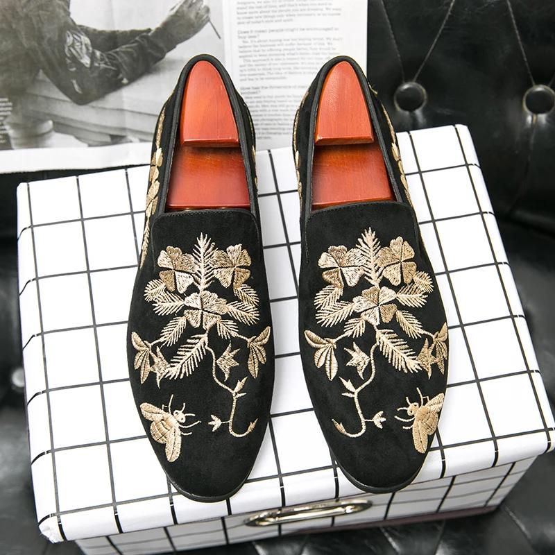 Fashionable Men  Handmade Embroidered Lefu Sole and Formal Shoes Luxury Party Designer PU Shoes Black Size 38-48 Men  Shoes