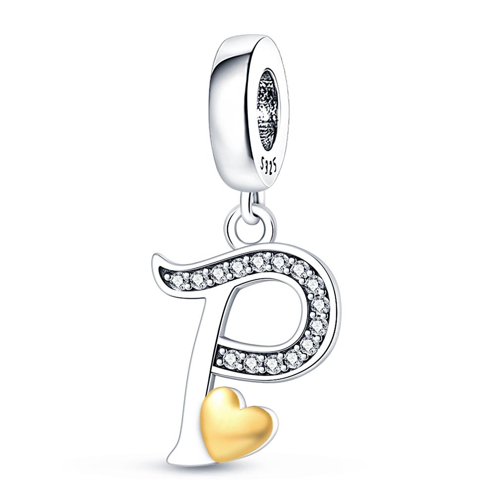Copper Plated Diy Alphabet Charms Beads Love Heart Letter Gift Dangle Fit Original 3Mm Bracelet Bangle Jewelry Marking