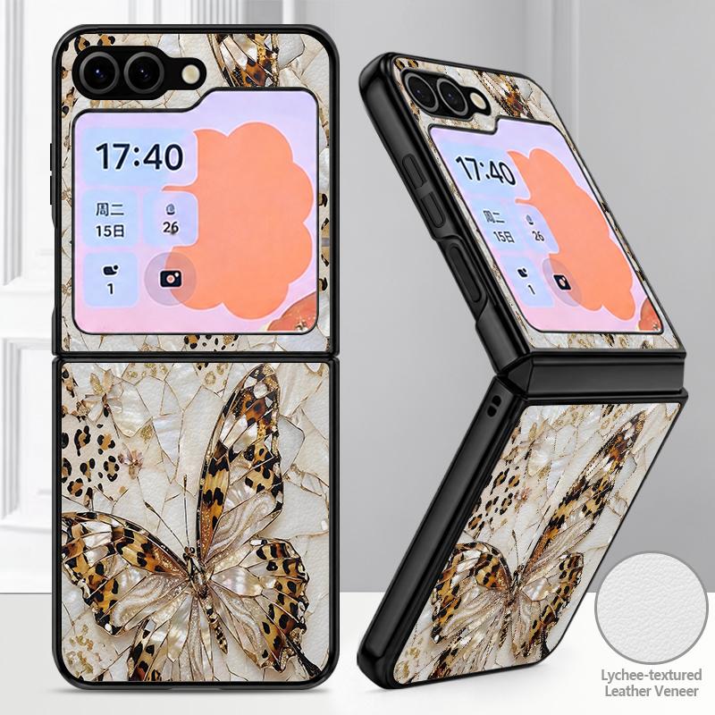 Luxury Butterfly Print Case For Samsung Z Flip 8 7 6 5 Luxury Leather Skin Hard Folding Phone Cover For Galaxy Z Flip8 Flip7 Flip6