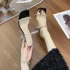 New Transparent High Heels Square Head Stiletto One-word Diamond with Cool Slippers Wine Glass Heel