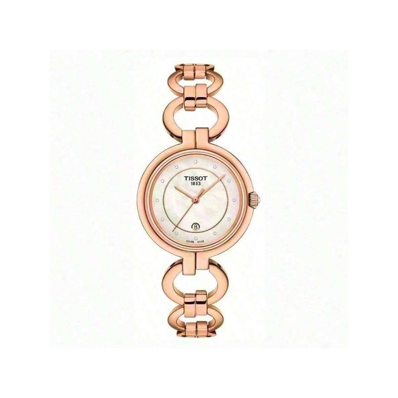 Tissot Women's White Flamingo Series Quartz Movement Diamond-Set Calendar Waterproof Rose Gold Casual Elegant Watch, Swiss Watch, T094.210.33.116.01