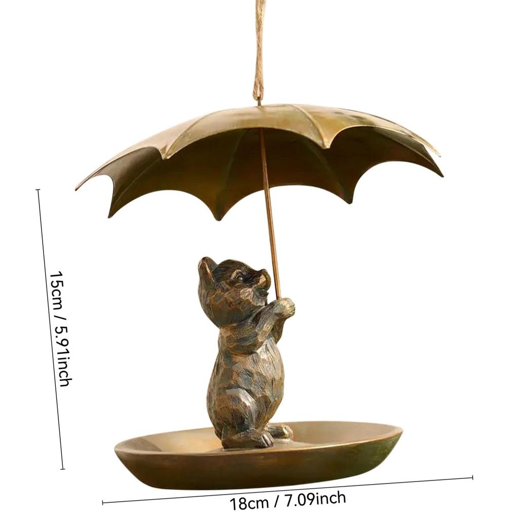 Animal Bird Feeder With Umbrella - Cute Squirrel//Dog Holding Umbrella Design Bird Feeder - Metal Feeders For Garden Yard Decor, For Birds Lovers