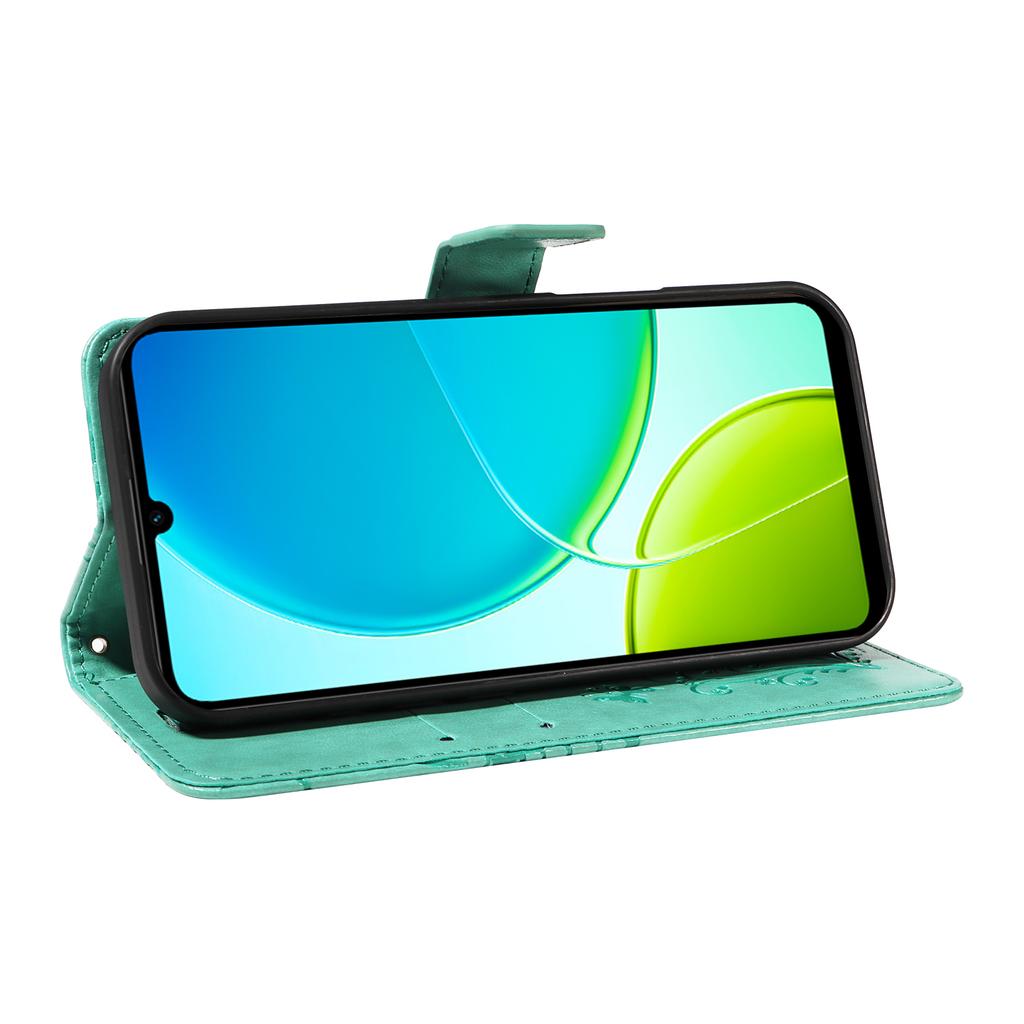 Etui Portfelowe z Klapką do vivo Y29s 5G, Skórzane Pokrowce na Telefon z Nadrukiem Kwiatów i Motyli, z Funkcją Stojaka - Zielone