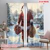 2pcs,2D Plane Printing Creative Curtains Santa Claus Walking Snowy Woods Gift (2) Versatile 100% Polyester (without Rod)