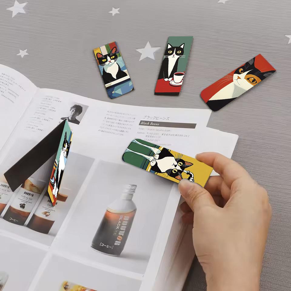 Bview Art Adorable Cat Magnetic Bookmarks Set of 5 Cute Folded Paper Book Mark for Readers