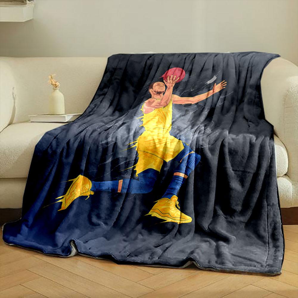 Basketball Player Dynamic Action Yellow Sportswear bedroom Blanket for Livingroom Couch lunch break Soft throw for Friend's festival Gift