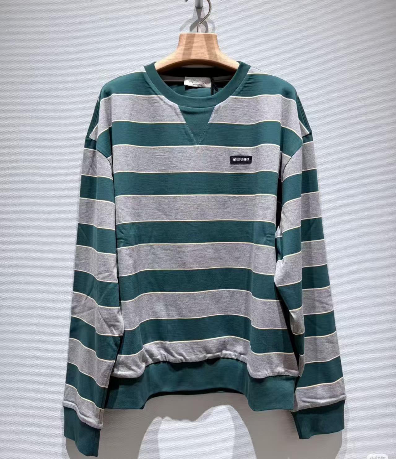 2026 Spring Miu Style Striped Round Neck Long Sleeve T-Shirt Small
