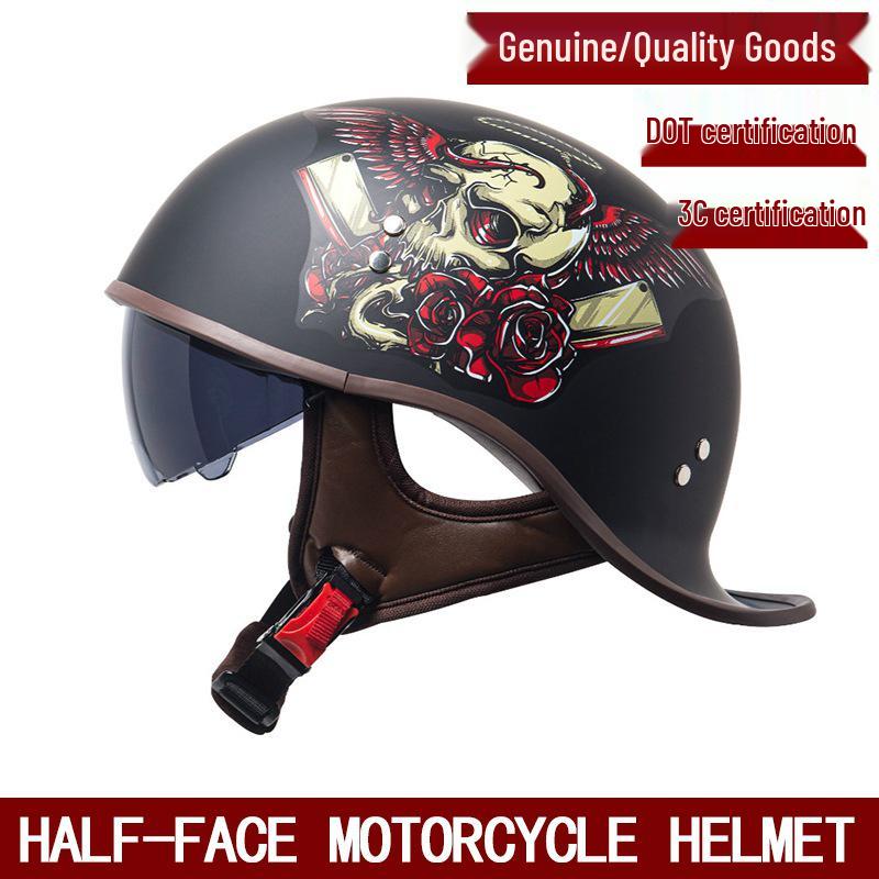 Retro Summer Lightweight Half Helmet with Inner Lens for Men and Women