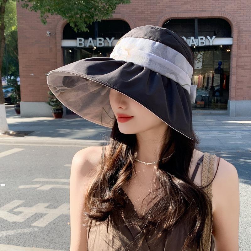 Summer Hat Women's New Printed Empty Top Hat Sunscreen Sun Hat Outdoor Travel Visor Bucket Hat Foldable