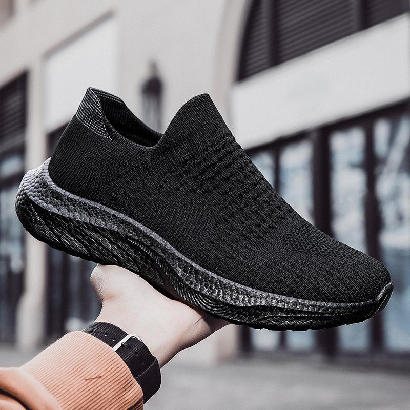 

Soft-soled Large Size Socks Shoes Flying Weaving Men s Shoes Ultra-light Couple Style Sports Shoes for Men 36 чёрный