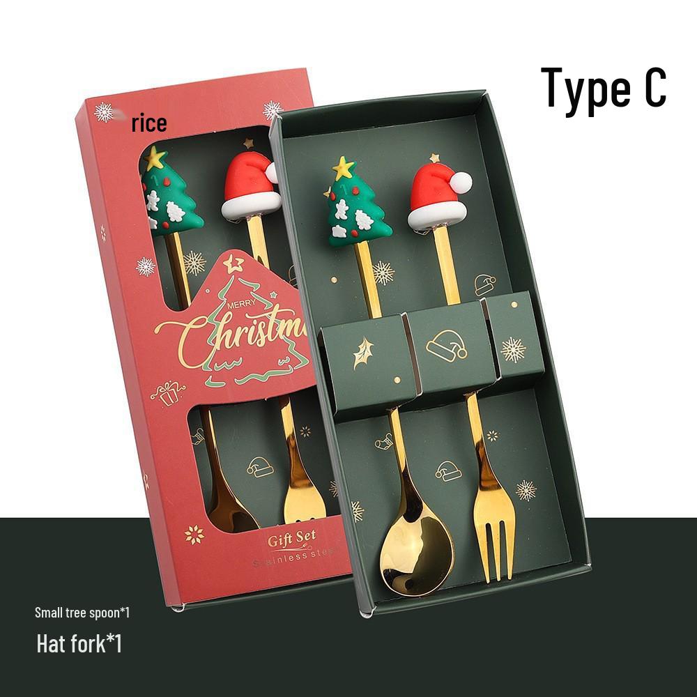 Creative Cartoon Stainless Steel Spoon & Fork Set: Coffee Stirrer, Fruit Fork, Christmas Gift