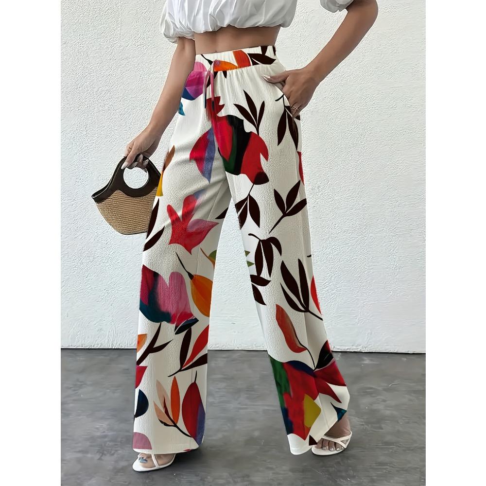 Ladies Bohemian Floral Print Wide Leg Pants